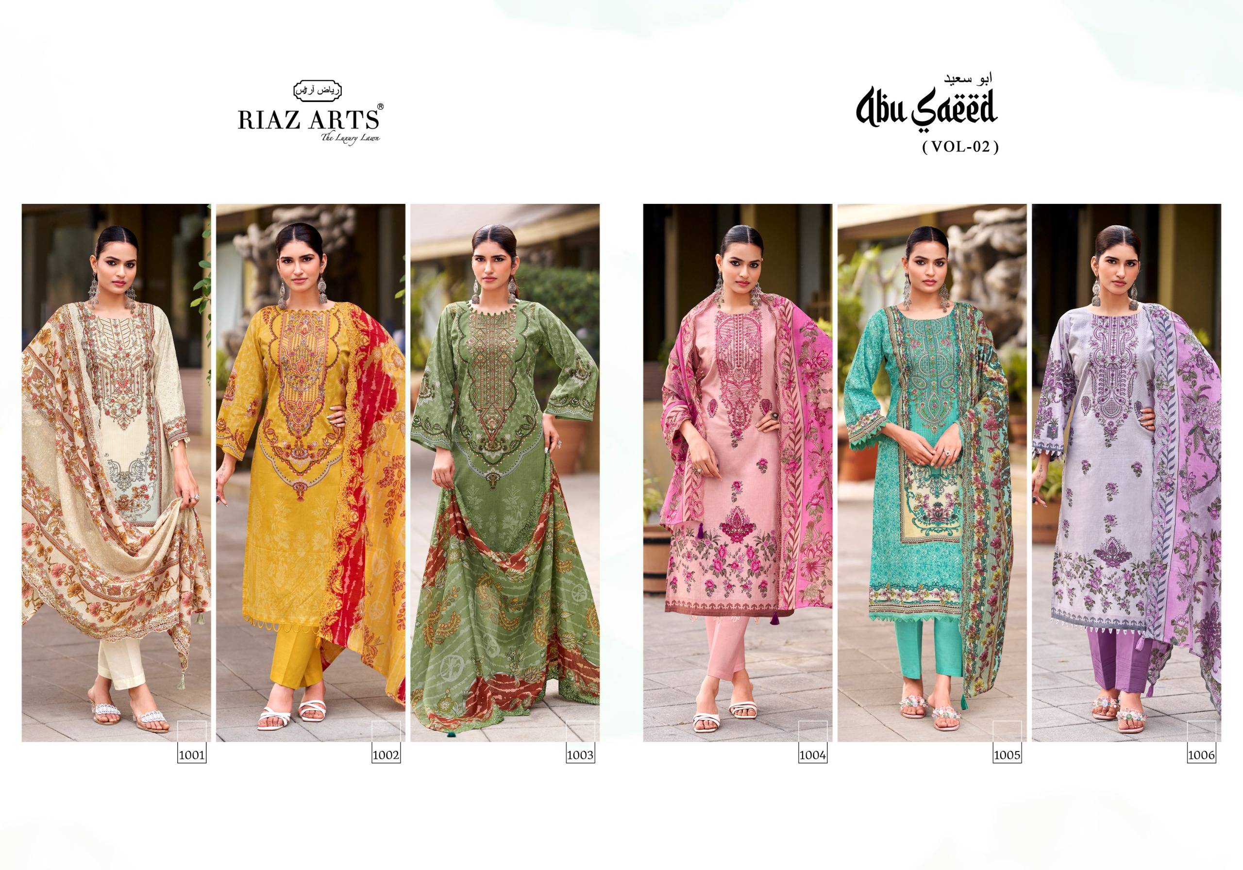 ABU SAEED Vol.2 by RIAZ ARTS PRINTS 1001 TO 1006 SERIES Pakistani Stylish Embroidered COTTON CAMRIC COLLECTION At Wholesale Price